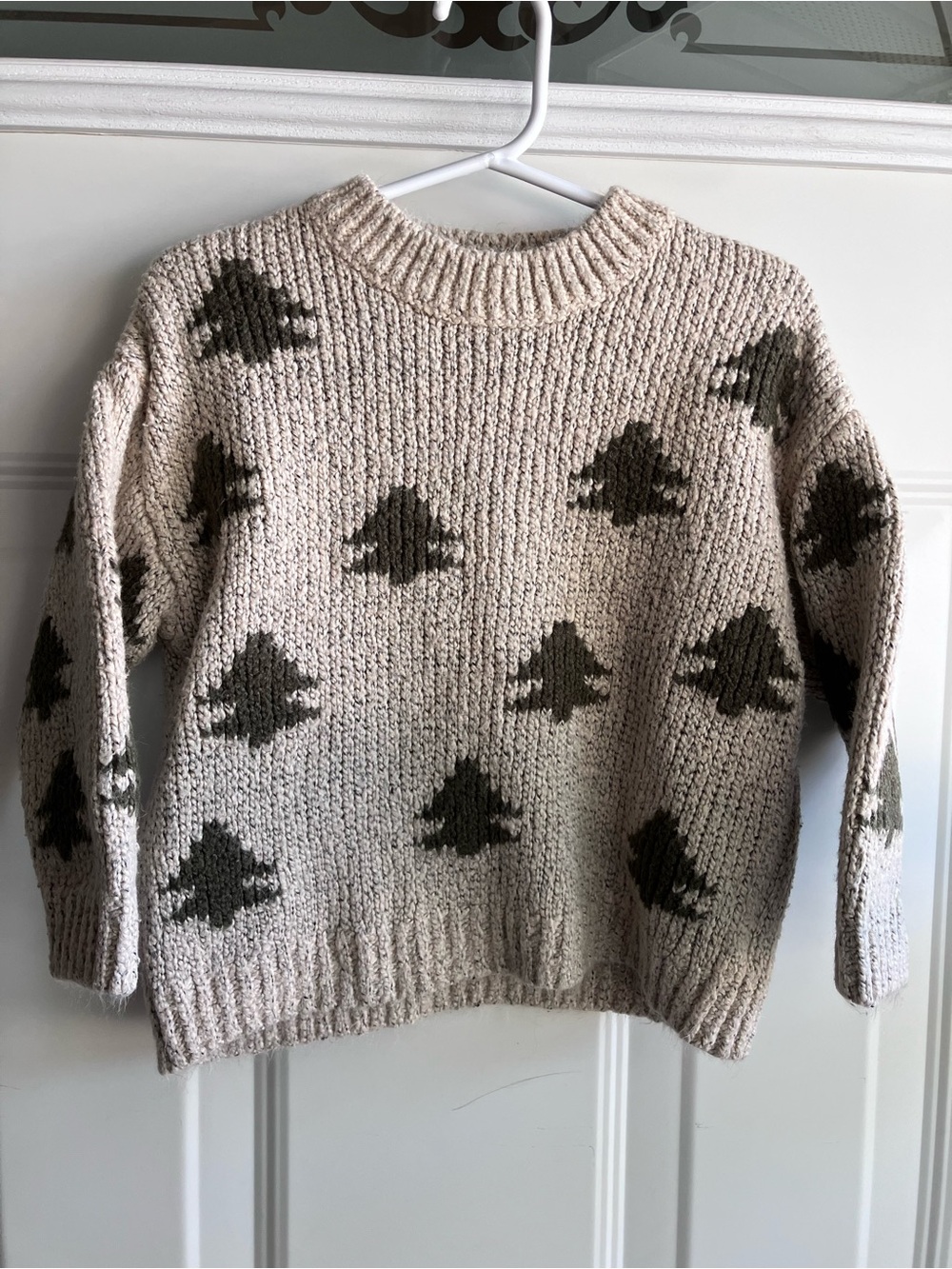 H&M neutral beige green tree knit sweater Christmas holiday 3T 4T